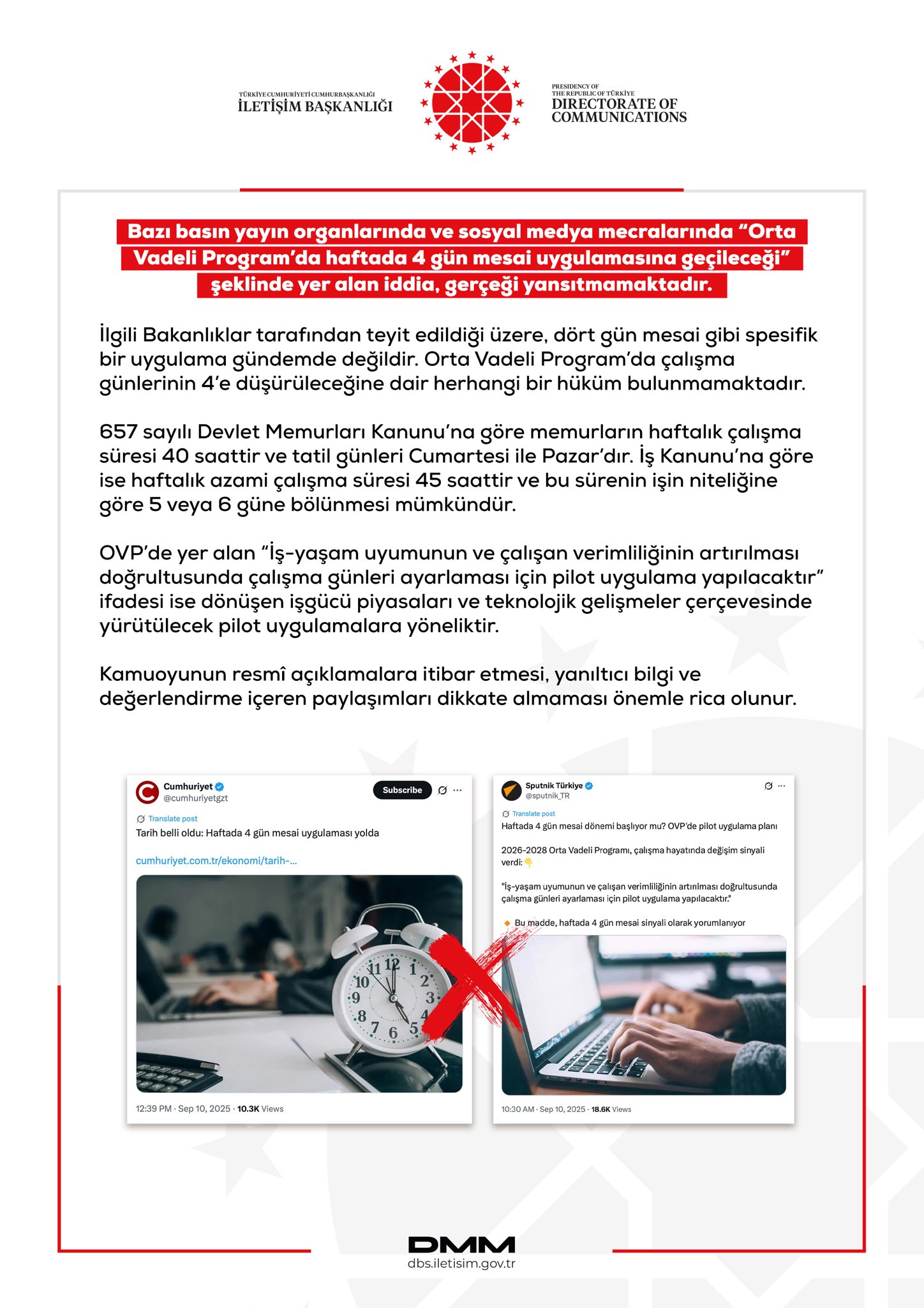 DMM, Haftada 4 Gün Mesai Uygulaması İddialarını Yalanladı