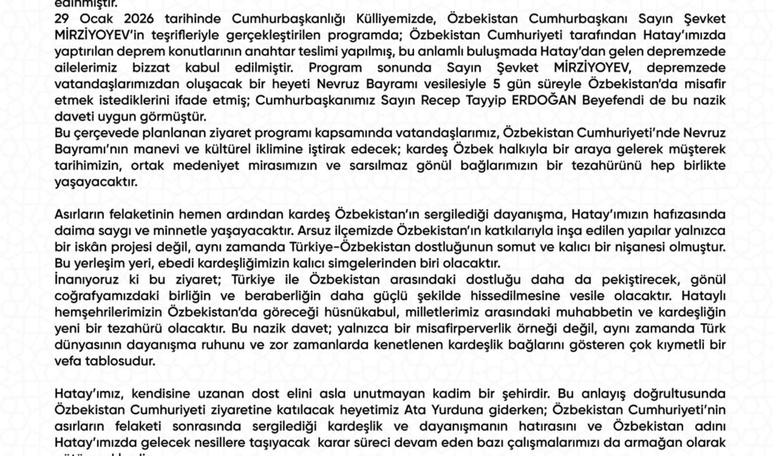 Hatay Valiliği, Özbekistan ile