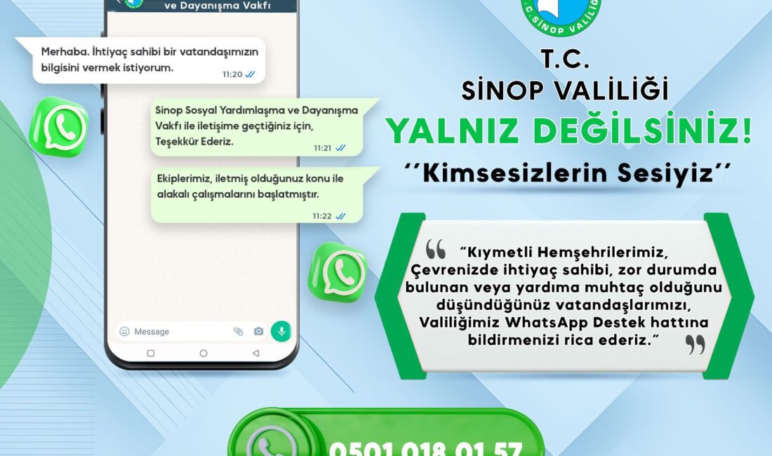 Sinop Valiliği’nden Örnek Proje: İhtiyaç Sahipleri İçin WhatsApp Destek Hattı Devrede Sinop Valiliği, ihtiyaç sahibi