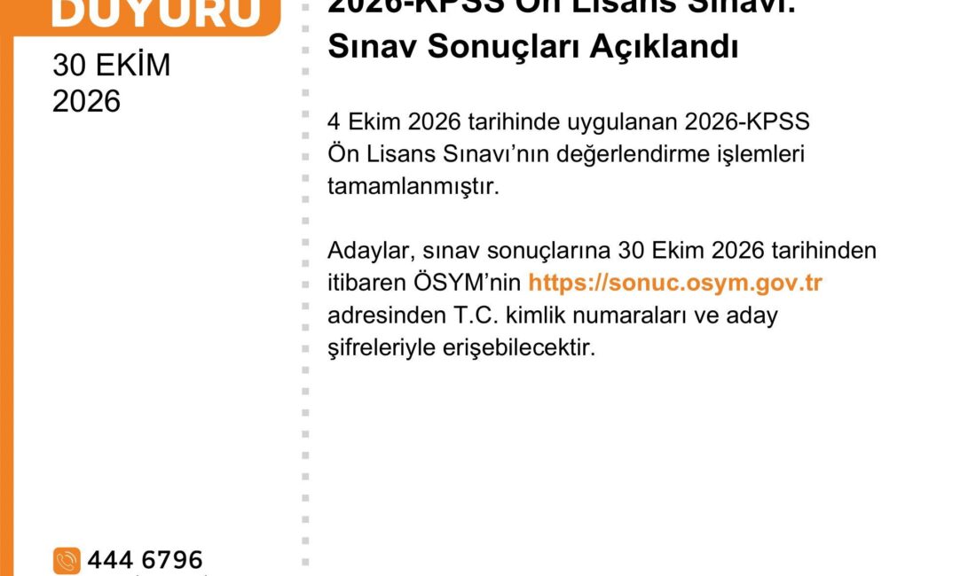 ÖSYM Duyurdu: 2026 KPSS Ön Lisans Sonuçları Açıklandı ANKARA / TEKHA Ölçme,