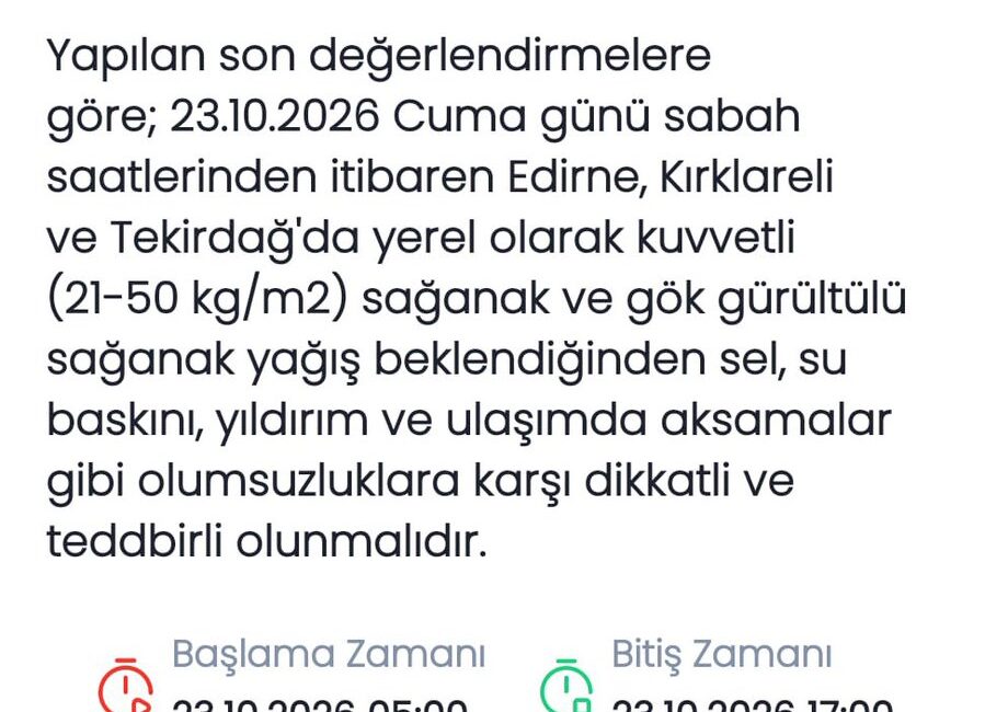 Meteoroloji Genel Müdürlüğü’nün verilerine
