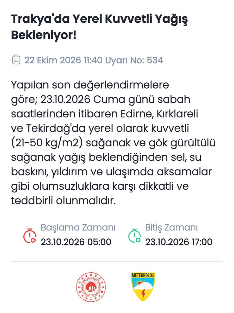Trakya Bölgesi İçin Kritik Sağanak Yağış Uyarısı: Valilikten Sel ve Su Baskını Uyarısı